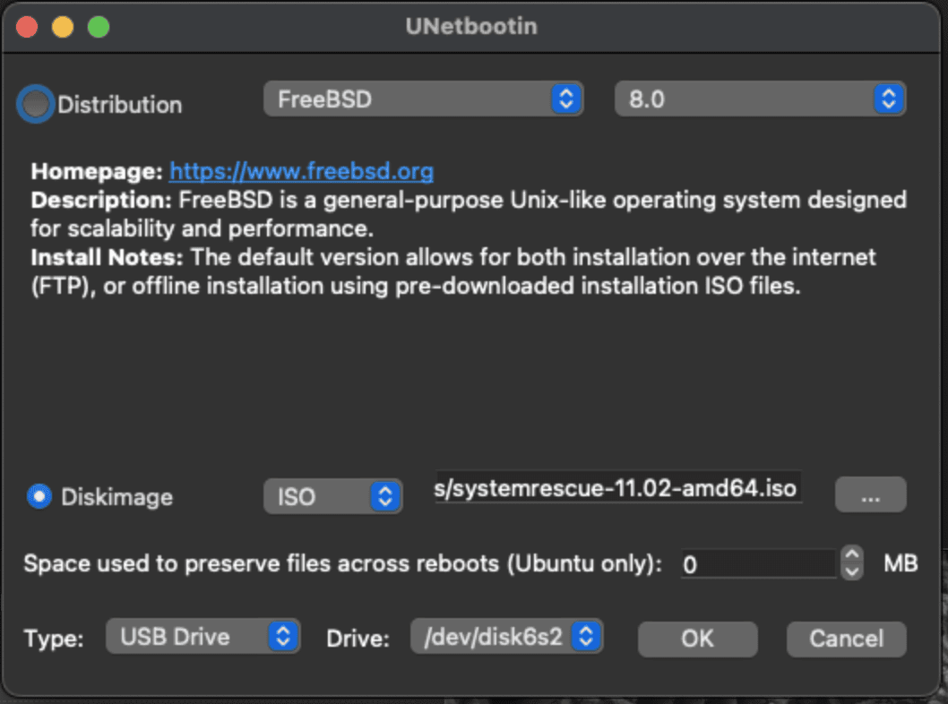 UNetbootin ISO Selection and Prompts